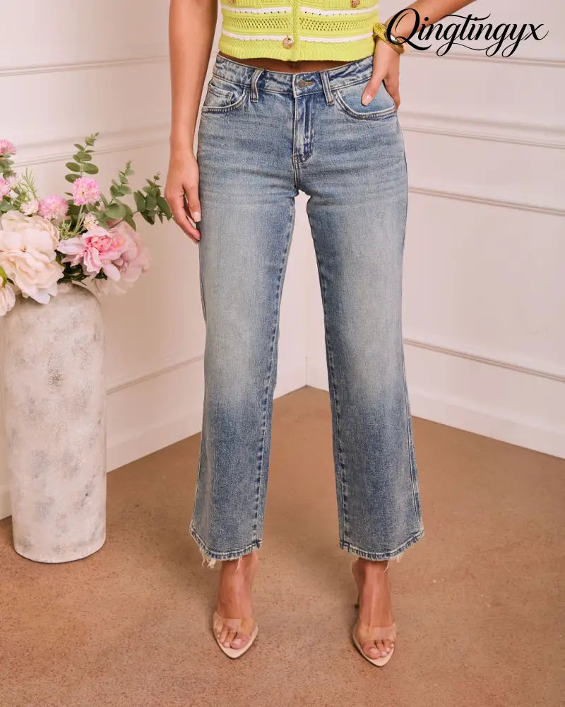 Timeless Studio Super Stretch Mid Rise Straight Leg Jeans - Medium Wash / 24 - Jeans