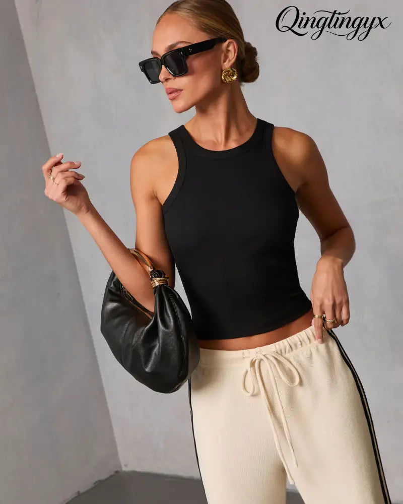Veneta Ribbed Tank Top - Black / S - Sleeveless Top